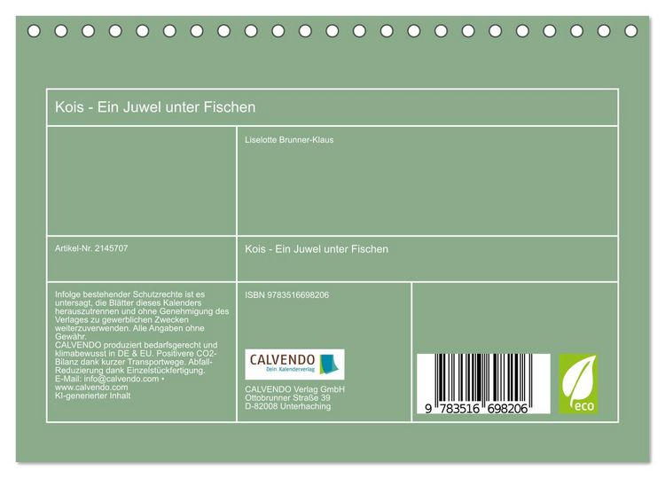 Produktbild: Kois - Ein Juwel unter Fischen (Tischkalender 2026 DIN A5 quer), CALVENDO Monatskalender