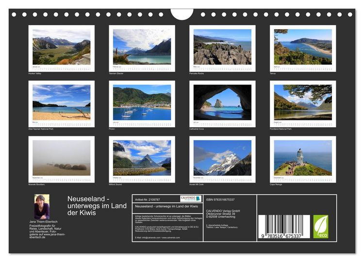 Produktbild: Neuseeland - unterwegs im Land der Kiwis (Wandkalender 2026 DIN A4 quer), CALVENDO Monatskalender