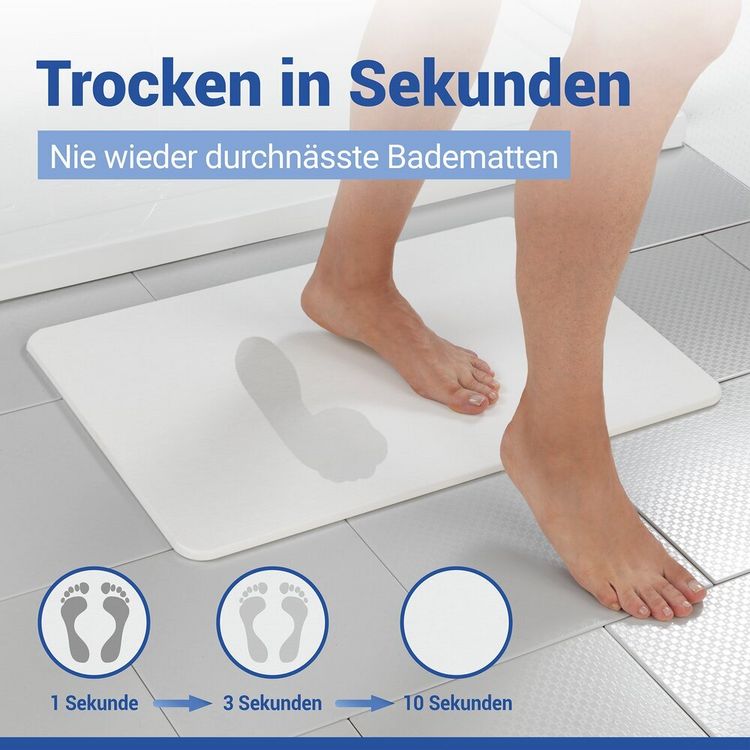 Produktbild: Diatomit Badematte Mod. Simi Wei&szlig;, 60 x 39 cm, schnelltrocknend und rutschsicher