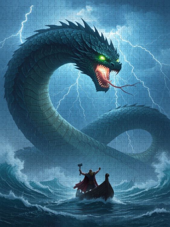 Produktbild: CALVENDO Puzzle J&ouml;rmungandr, weltumspannende Midgardschlange | 1000 Teile Lege-Gr&ouml;&szlig;e 64x48cm Foto-Puzzle f&uuml;r gl&uuml;ckliche Stunden
