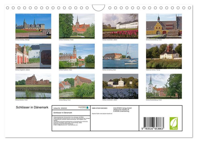 Produktbild: Schl&ouml;sser in D&auml;nemark (Wandkalender 2026 DIN A4 quer), CALVENDO Monatskalender