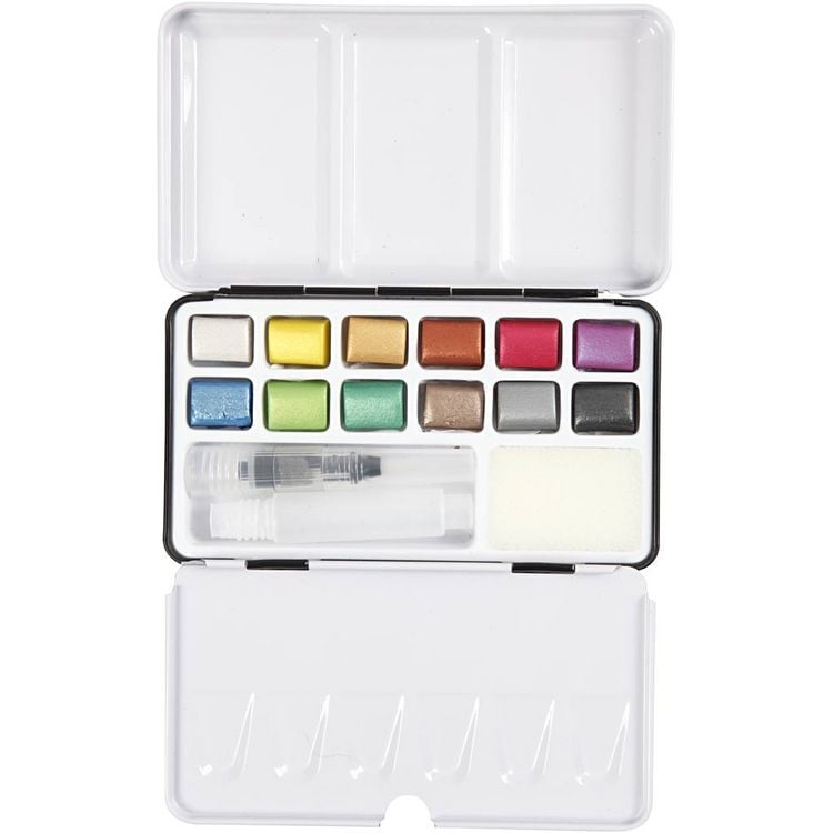 Produktbild: Creativ Company Aquarellk&auml;sten Art Aqua Aquarellfarbe, Metallic-Farben, Gr&ouml;&szlig;e 10x15 mm, 12 Farbe/ Kreativ Box