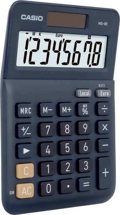 Produktbild: Casio MS-8E Tischrechner Dunkelblau Display (Stellen): 8 solarbetrieben (L x B) 101 mm x 149 mm