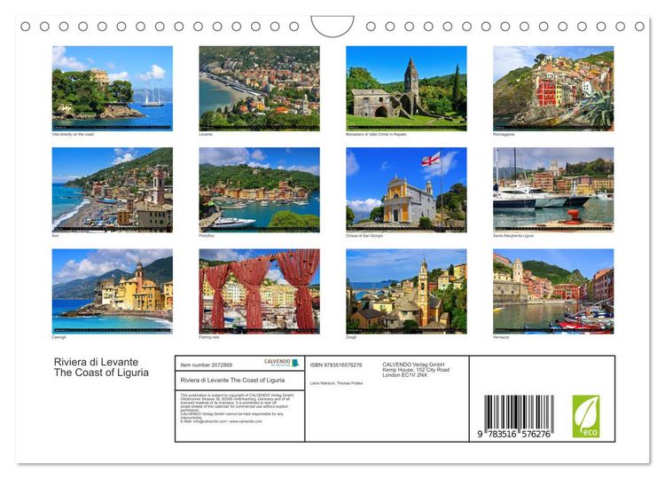 Produktbild: Riviera di Levante The Coast of Liguria (Wall Calendar 2026 DIN A4 landscape), CALVENDO 12 Month Wall Calendar