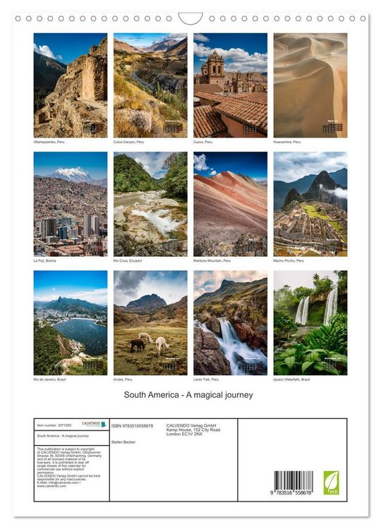Produktbild: South America - A magical journey (Wall Calendar 2026 DIN A3 portrait), CALVENDO 12 Month Wall Calendar