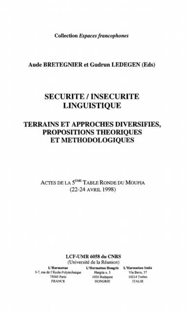 Produktbild: Securite / insecurite linguistique