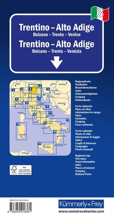 Produktbild: K&uuml;mmerly+Frey Regional-Strassenkarte 3 Trentino, S&uuml;dtirol 1:200.000