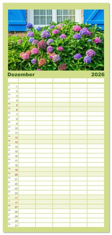 Produktbild: Familienplaner 2026 - Ein Hortensientraum mit 5 Spalten (Wandkalender, 21 x 45 cm) CALVENDO