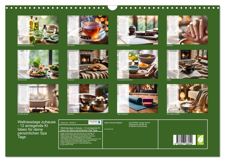 Produktbild: Wellnesstage zuhause - 12 anregende KI Ideen f&uuml;r deine pers&ouml;nlichen Spa Tage (Wandkalender 2026 DIN A3 quer), CALVENDO Monatskalender