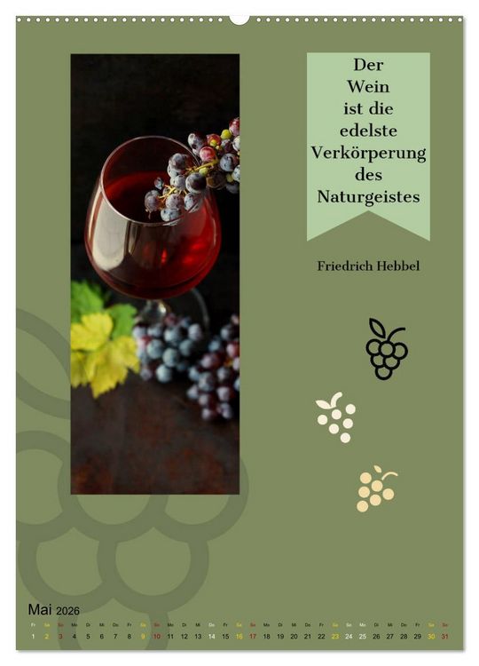 Produktbild: WEIN Weisheiten und Sprichworte (Wandkalender 2026 DIN A2 hoch), CALVENDO Monatskalender