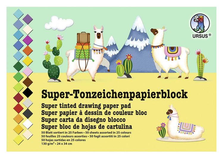 Produktbild: URSUS Basispapiere Super-Tonzeichenpapierblock, 130 g/m&sup2;, Format 24 x 34 cm, 50 Blatt sortiert