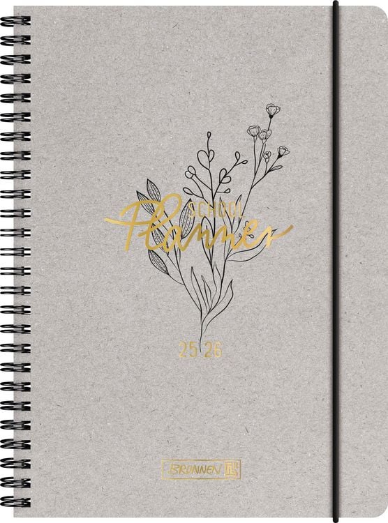 Produktbild: BRUNNEN Schülerkalender (2025/2026) "Botanical", 2 Seiten = 1 Woche, A5, 208 Seiten, Naturkarton-Umschlag, grau