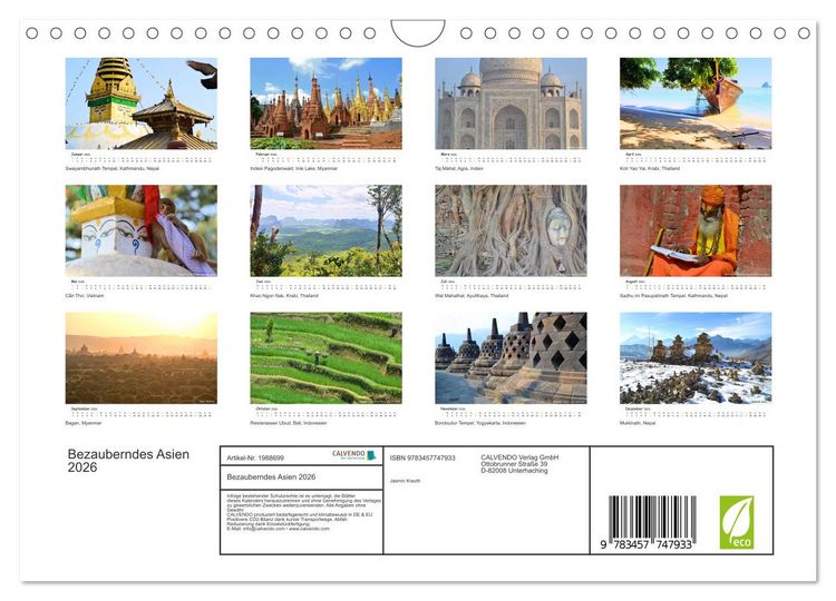 Produktbild: Bezauberndes Asien 2026 (Wandkalender 2026 DIN A4 quer), CALVENDO Monatskalender