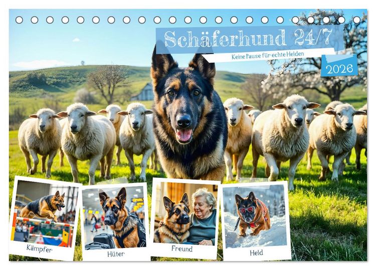 Produktbild: Sch&auml;ferhund 24/7 - Keine Pause f&uuml;r echte Helden (Tischkalender 2026 DIN A5 quer), CALVENDO Monatskalender
