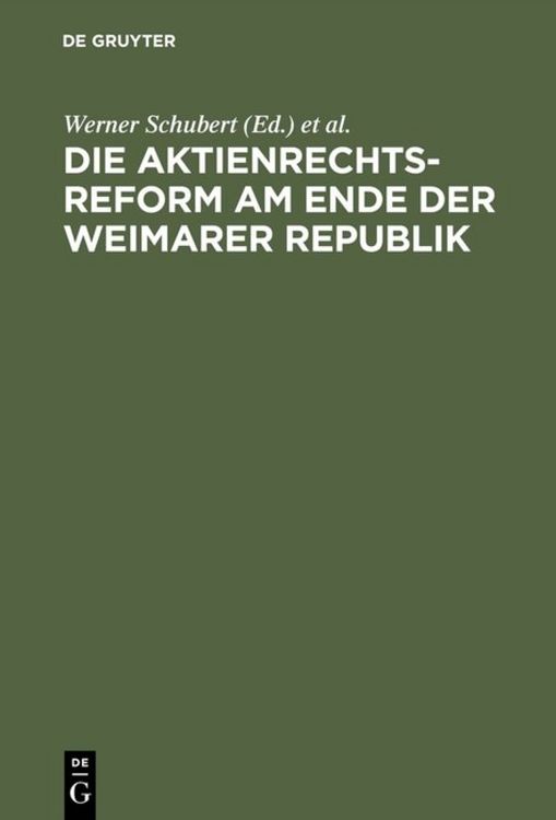 Produktbild: Die Aktienrechtsreform am Ende der Weimarer Republik