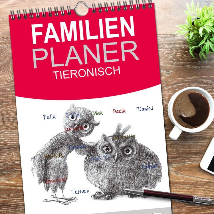 Produktbild: Familienplaner 2026 - TIERONISCH mit 5 Spalten (Wandkalender, 21 x 45 cm) CALVENDO