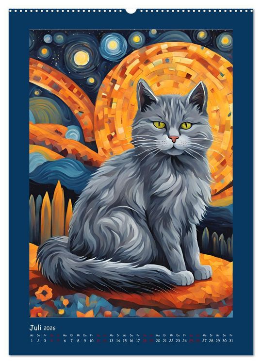 Produktbild: Katzen im Farbenspiel (Wandkalender 2026 DIN A2 hoch), CALVENDO Monatskalender