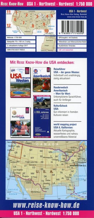 Produktbild: Reise Know-How Landkarte USA 01, Nordwest (1:750.000) : Washington und Oregon