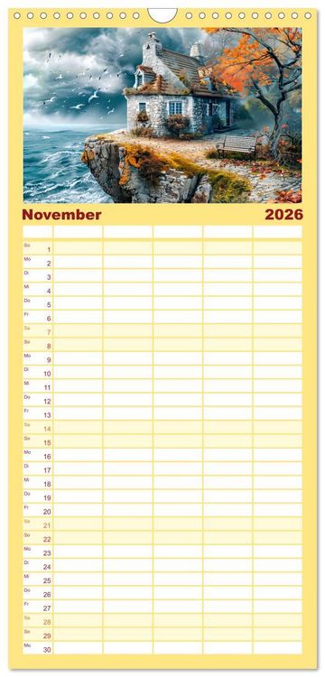 Produktbild: Familienplaner 2026 - Cottages am Wasser - Malerische R&uuml;ckzugsorte genie&szlig;en mit 5 Spalten (Wandkalender, 21 x 45 cm) CALVENDO