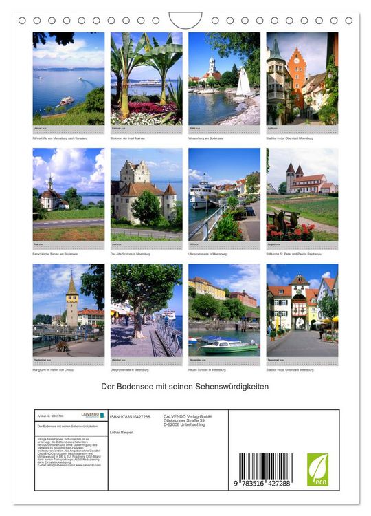 Produktbild: Der Bodensee mit seinen Sehensw&uuml;rdigkeiten (Wandkalender 2026 DIN A4 hoch), CALVENDO Monatskalender