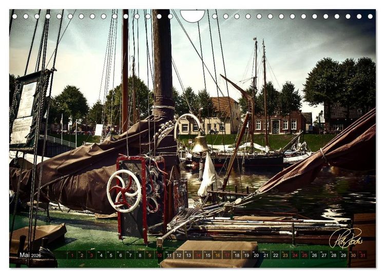 Produktbild: Ostfriesland - die alten H&auml;fen, Vintage-Style (Wandkalender 2026 DIN A4 quer), CALVENDO Monatskalender