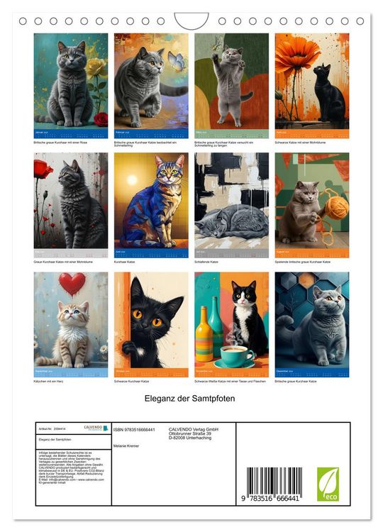 Produktbild: Eleganz der Samtpfoten (Wandkalender 2026 DIN A4 hoch), CALVENDO Monatskalender