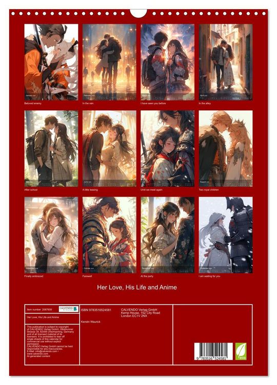 Produktbild: Her Love, His Life and Anime (Wall Calendar 2026 DIN A3 portrait), CALVENDO 12 Month Wall Calendar