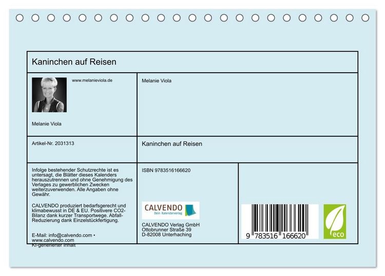 Produktbild: Kaninchen auf Reisen (Tischkalender 2026 DIN A5 quer), CALVENDO Monatskalender