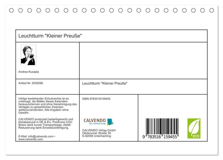 Produktbild: Leuchtturm "Kleiner Preu&szlig;e" (Tischkalender 2026 DIN A5 quer), CALVENDO Monatskalender