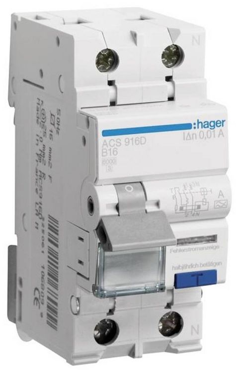 Produktbild: Hager ACS916D FI-Schutzschalter/Leitungsschutzschalter 2polig 16A 0.01A 240V