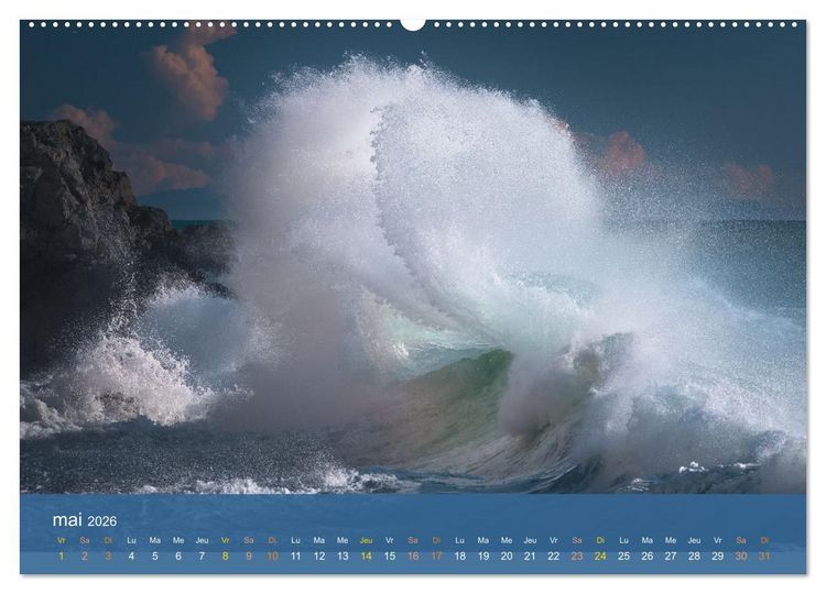 Produktbild: Temp&ecirc;tes c&ocirc;ti&egrave;res - La puissance brute des vagues (Calendrier mural 2026 DIN A2 vertical) calendrier de bureau