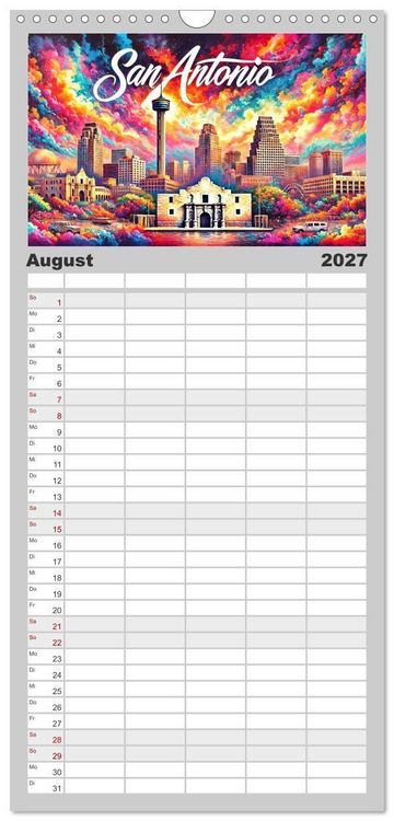 Produktbild: Familienplaner 2027 - Stadtansichten der USA in Tusche mit 5 Spalten (Wandkalender, 21 x 45 cm) CALVENDO