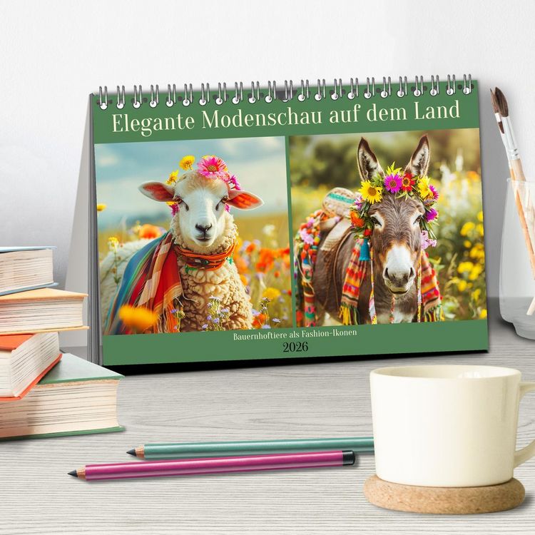 Produktbild: Elegante Modenschau auf dem Land. Bauernhoftiere als Fashion-Ikonen (Tischkalender 2026 DIN A5 quer), CALVENDO Monatskalender