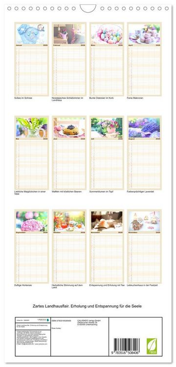 Produktbild: Familienplaner 2026 - Zartes Landhausflair. Erholung und Entspannung f&uuml;r die Seele mit 5 Spalten (Wandkalender, 21 x 45 cm) CALVENDO