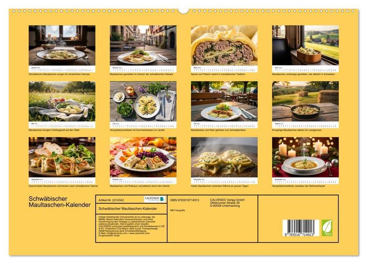 Produktbild: Schw&auml;bischer Maultaschen-Kalender (hochwertiger Premium Wandkalender 2026 DIN A2 quer), Kunstdruck in Hochglanz