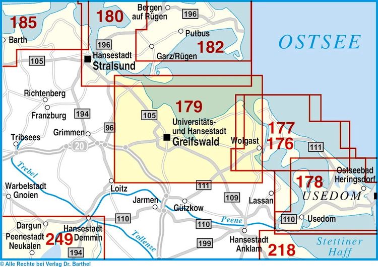 Produktbild: Hansestadt Greifswald und Umgebung Radwander- und Wanderkarte 1 : 50 000. Mit Stadtplan Greifswald. 1:20000