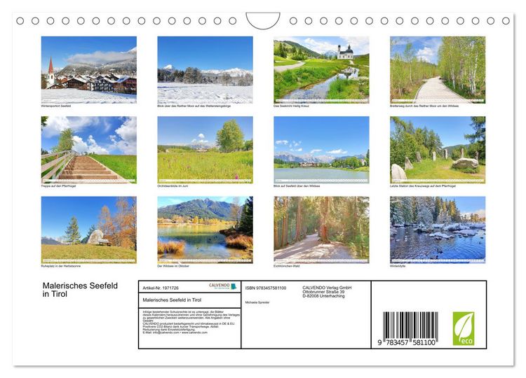 Produktbild: Malerisches Seefeld in Tirol (Wandkalender 2026 DIN A4 quer), CALVENDO Monatskalender