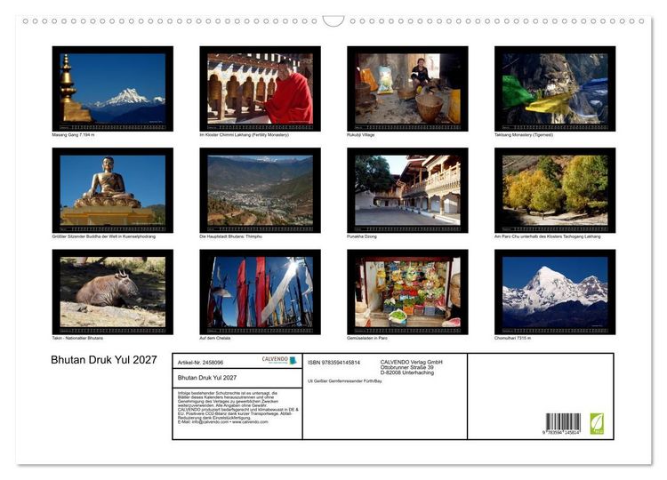 Produktbild: Bhutan Druk Yul 2027 (Wandkalender 2027 DIN A2 quer), CALVENDO Monatskalender