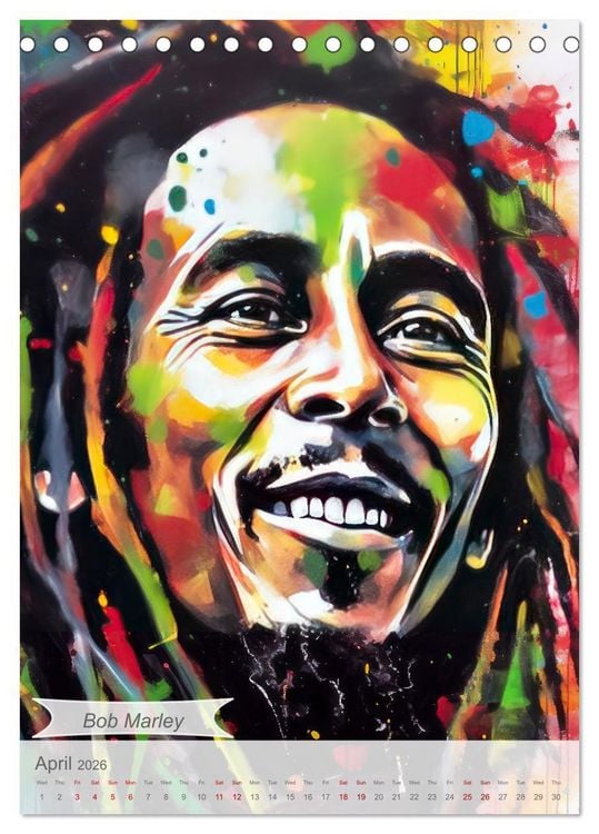 Produktbild: Music legends in magic art (Desk Calendar 2026 DIN A5 portrait), CALVENDO 12 Month DeskCalendar