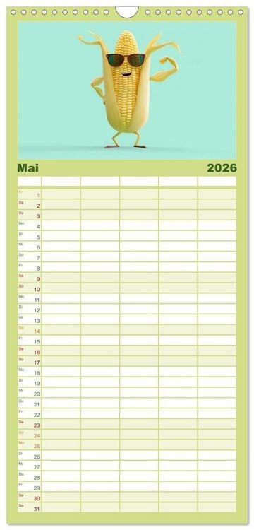 Produktbild: Familienplaner 2026 - Vegane Power - Kalender f&uuml;r Veganer, Vegetarier und alle Pflanzenfans mit 5 Spalten (Wandkalender, 21 x 45 cm) CALVENDO