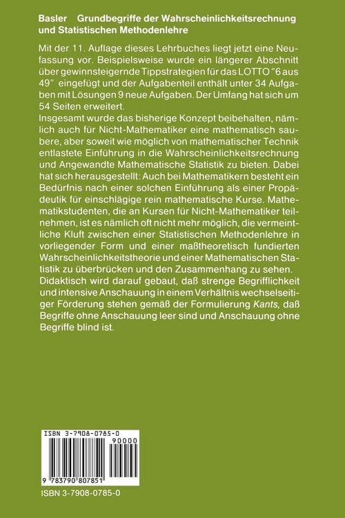 Produktbild: Grundbegriffe der Wahrscheinlichkeitsrechnung und Statistischen Methodenlehre