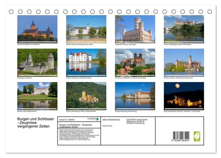 Produktbild: Burgen und Schl&ouml;sser - Zeugnisse vergangener Zeiten (Tischkalender 2027 DIN A5 quer), CALVENDO Monatskalender