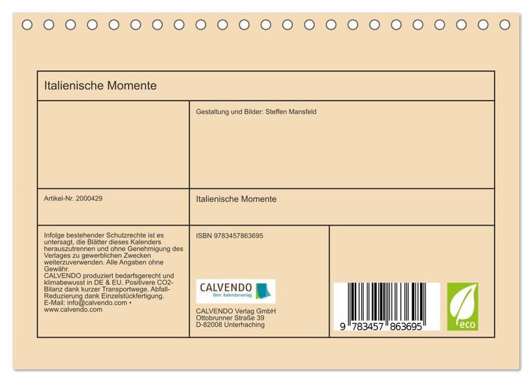 Produktbild: Italienische Momente (Tischkalender 2026 DIN A5 quer), CALVENDO Monatskalender