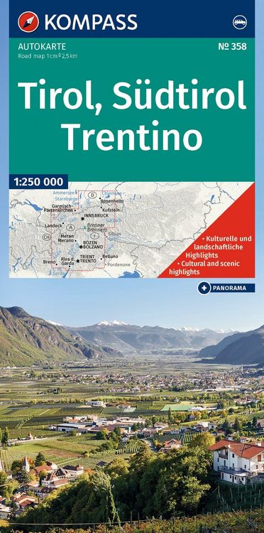 Produktbild: KOMPASS Autokarte Tirol, S&uuml;dtirol, Trentino/Tirolo, Alto Adige, Trentino 1:250.000