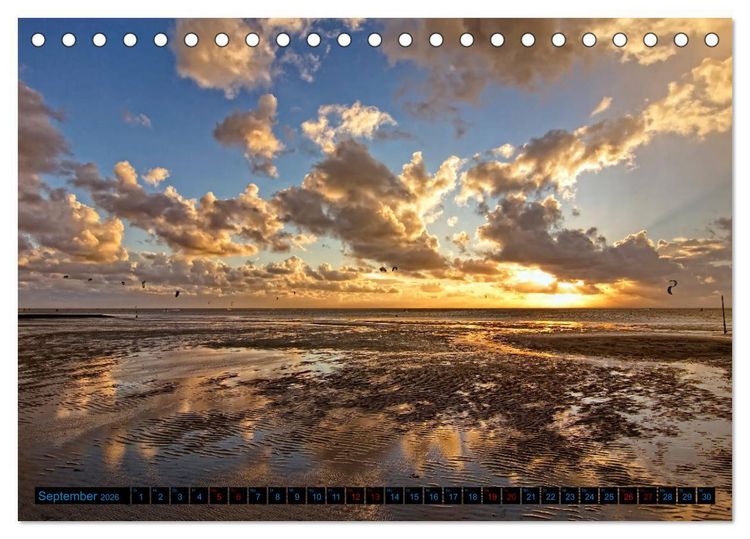Produktbild: Sonnenunterg&auml;nge, an der Nordseek&uuml;ste vor Cuxhaven (Tischkalender 2026 DIN A5 quer), CALVENDO Monatskalender