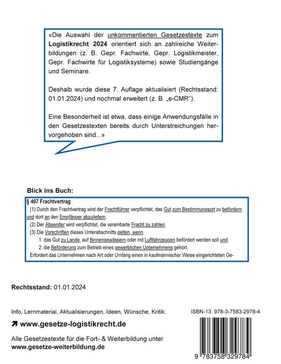 Produktbild: Logistikrecht 2024