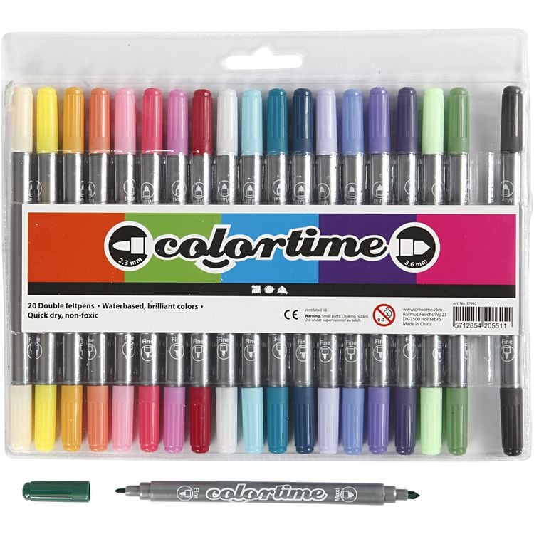 Produktbild: Creativ Company Colortime Dual-Filzstifte, Strichst&auml;rke , 2,3+3,6 mm, Zus&auml;tzliche Farben, 20 Stk