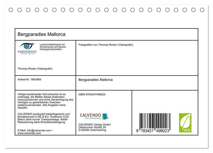 Produktbild: Bergparadies Mallorca (Tischkalender 2026 DIN A5 quer), CALVENDO Monatskalender