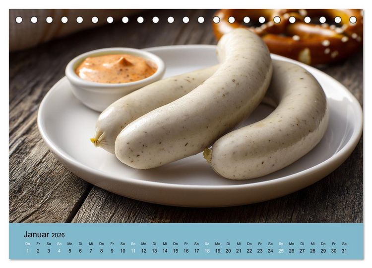 Produktbild: Bayrische Wei&szlig;wurst - Traditioneller K&uuml;chenkalender f&uuml;r Genie&szlig;er (Tischkalender 2026 DIN A5 quer), CALVENDO Monatskalender