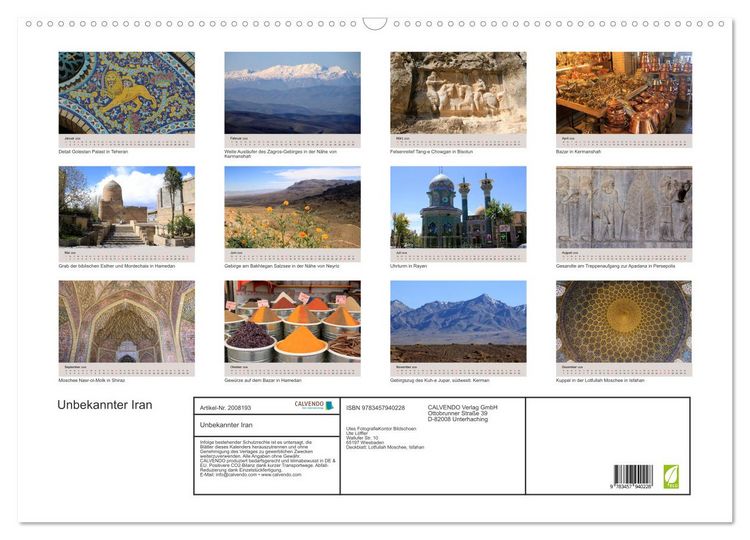 Produktbild: Unbekannter Iran (Wandkalender 2026 DIN A2 quer), CALVENDO Monatskalender